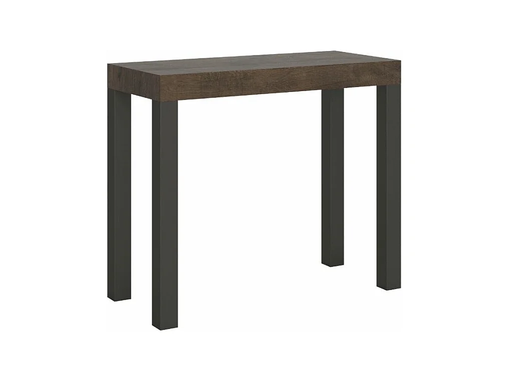 Console extensible bois et acier anthracite Elvira 90x40-196 ou 90x40-300-Couleur Marron-Pied et support sur roulettes-3 rallonges