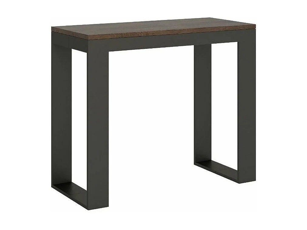 Tiko uitschuifbare houten en stalen console 90x40/196 of 90x40/300 cm-Kleur Bruin-Steun 4 voet-Verlengsnoeren 3 uitbreidingen