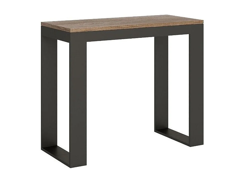 Tiko uitschuifbare houten en stalen console 90x40/196 of 90x40/300 cm-Kleur Bruin-Steun 4 voet-Verlengsnoeren 3 uitbreidingen