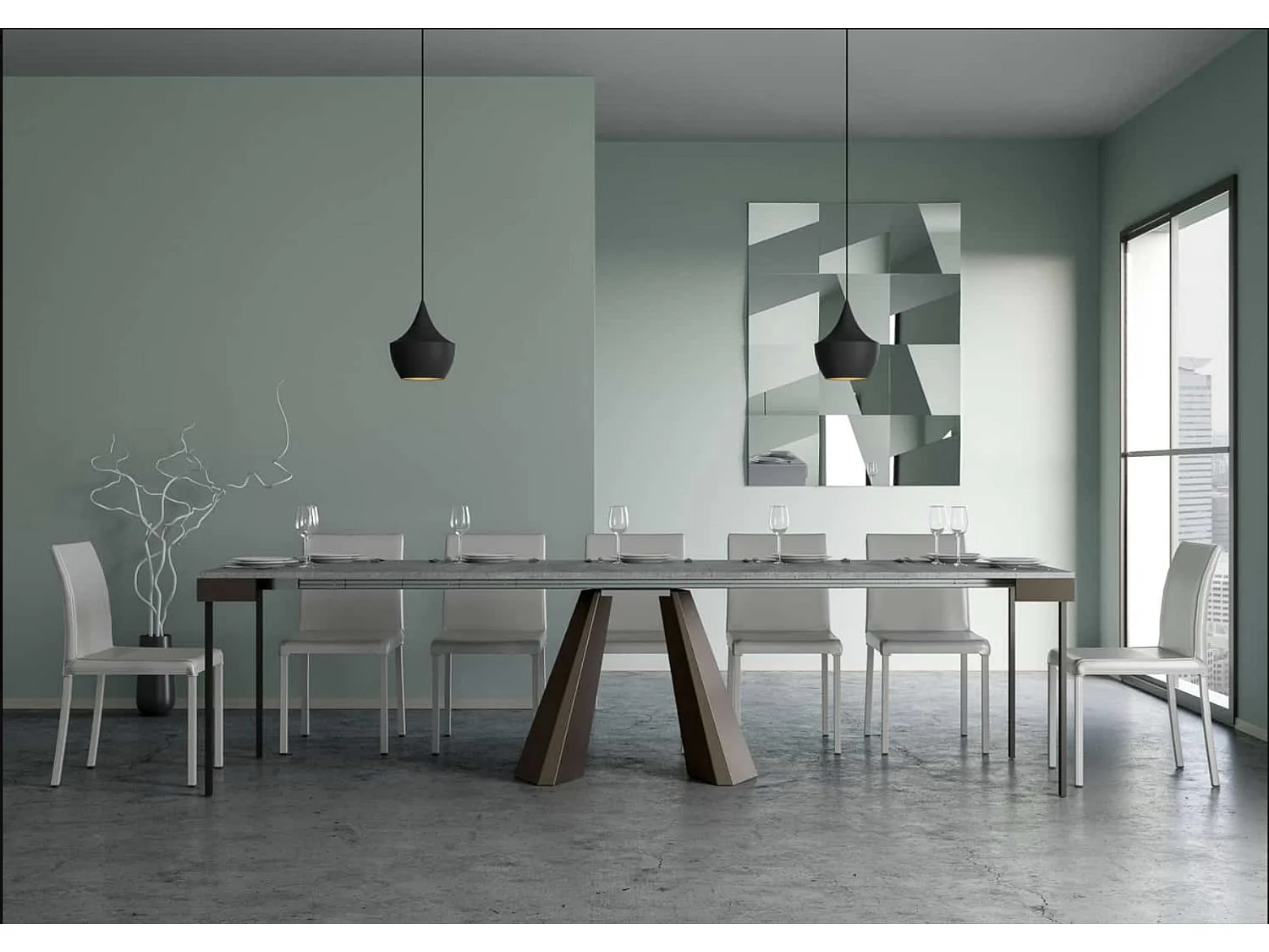 Console extensible design bois et acier marron Elegancia 90x40-300-Couleur Gris ciment