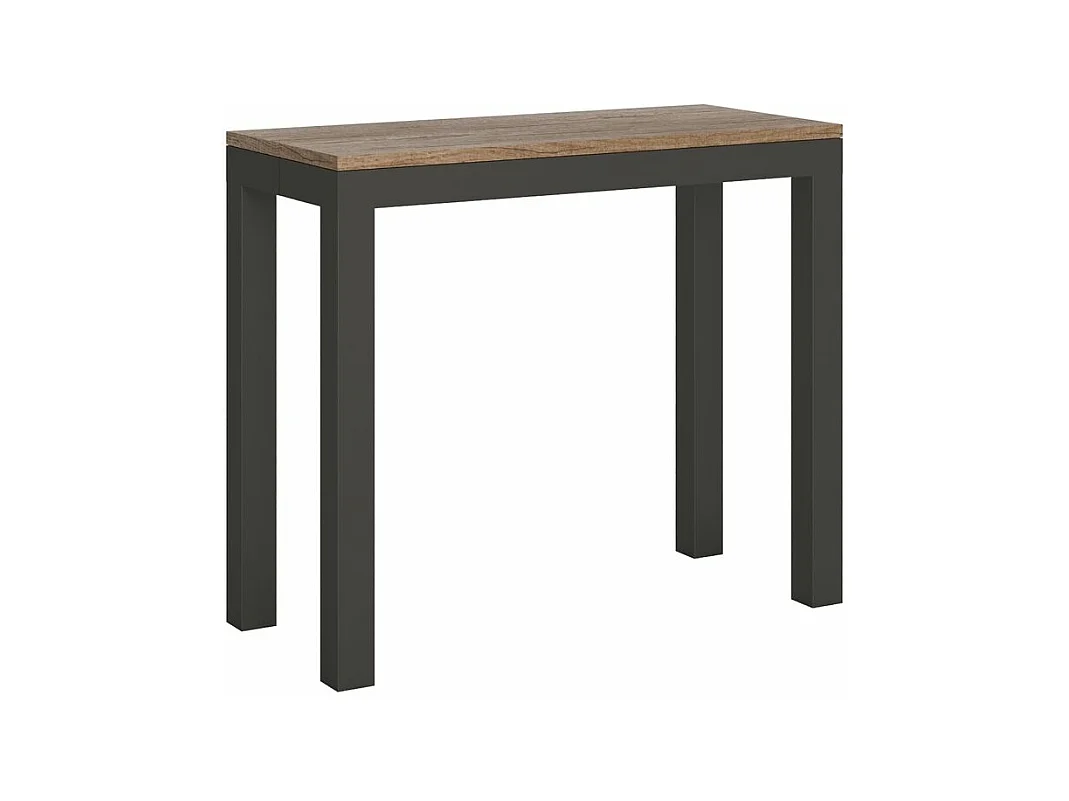 Console extensible bois et acier anthracite Monteros 90x40-196 ou 90x40-300-Couleur Naturel-Support 4 pieds-3 rallonges
