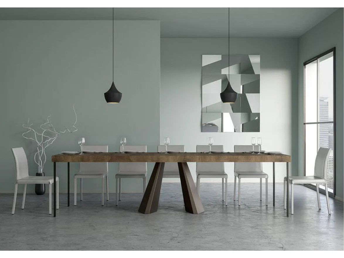 Diva design uitschuifbare console in hout en bruin staal 90x40/196 of 90x40/300 cm-Kleur Bruin-Verlengsnoeren 5 dikke extensies