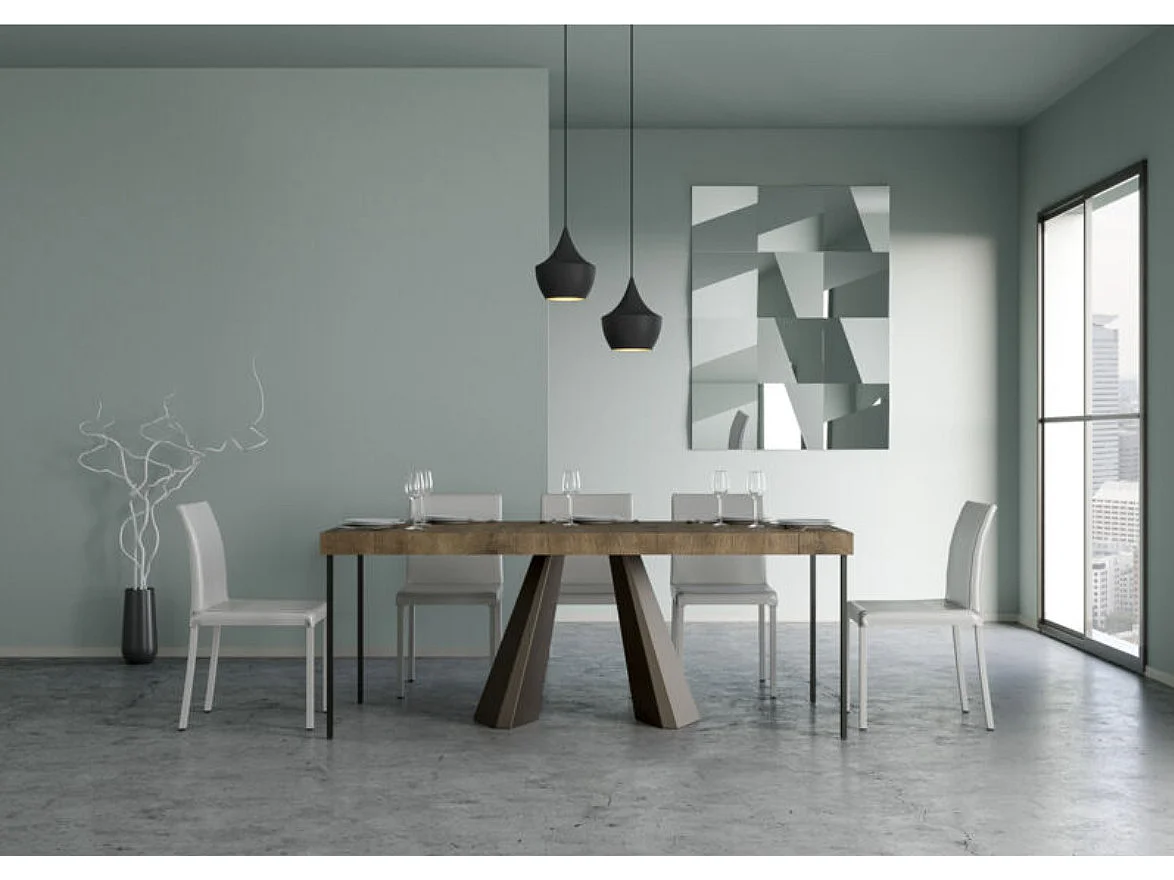 Diva design uitschuifbare console in hout en bruin staal 90x40/196 of 90x40/300 cm-Kleur Bruin-Verlengsnoeren 5 dikke extensies