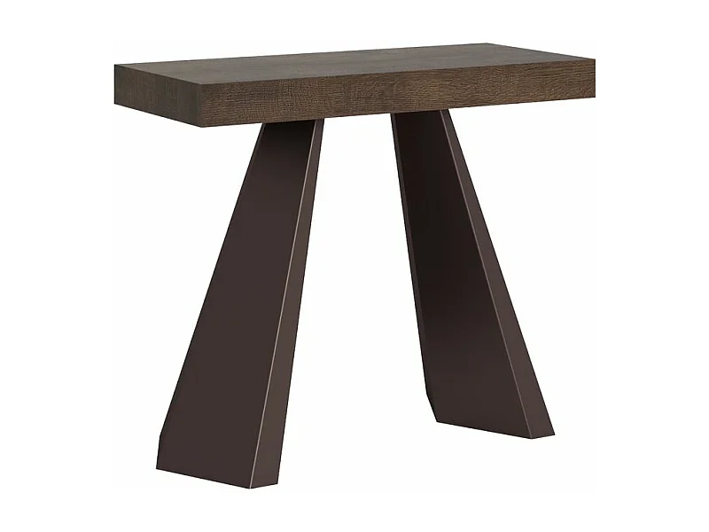 Diva design uitschuifbare console in hout en bruin staal 90x40/196 of 90x40/300 cm-Kleur Bruin-Verlengsnoeren 5 dikke extensies