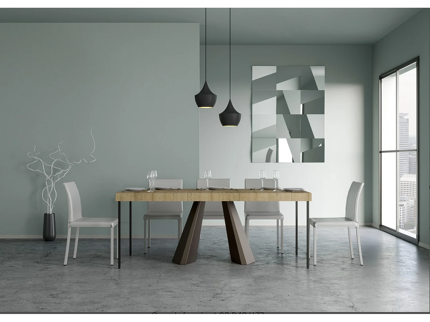 Diva design uitschuifbare console in hout en bruin staal 90x40/196 of 90x40/300 cm-Kleur Natuurlijk-Verlengsnoeren 3 dikke extensies