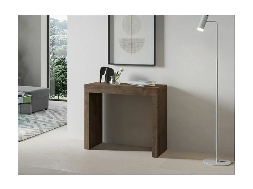 Console extensible en bois Ribo 90x40-196 ou 90x40-300-Couleur Marron-Support 4 pieds-3 rallonges