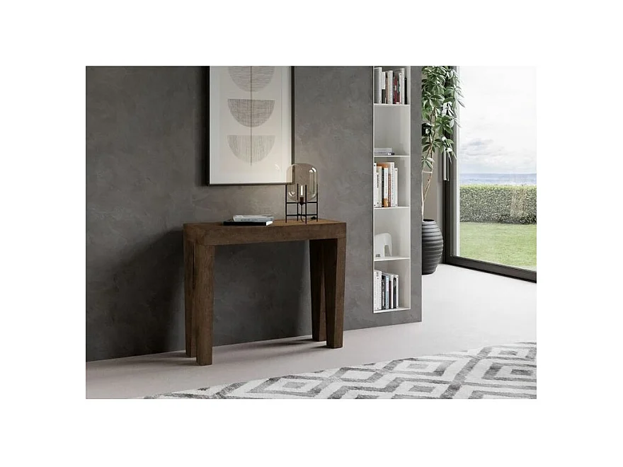 Console extensible en bois Sambo 90x40-196 ou 90x40-300-Couleur Marron-Support 4 pieds-3 rallonges