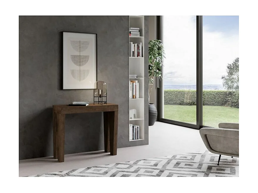 Console extensible en bois Sambo 90x40-196 ou 90x40-300-Couleur Marron-Support 4 pieds-3 rallonges