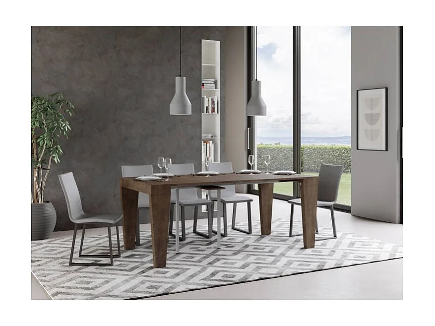 Console extensible en bois Sambo 90x40-196 ou 90x40-300-Couleur Marron-Support 4 pieds-3 rallonges