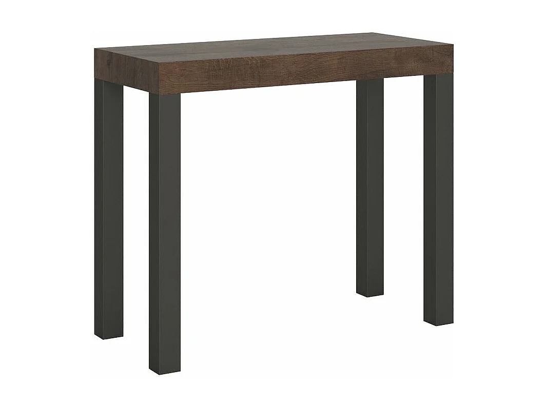 Console extensible bois et acier anthracite Elvira 90x40-196 ou 90x40-300-Couleur Marron-Support 4 pieds-3 rallonges