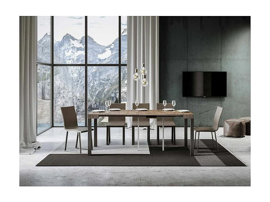 Console extensible bois et acier anthracite Elvira 90x40-196 ou 90x40-300-Couleur Marron-Support 4 pieds-3 rallonges