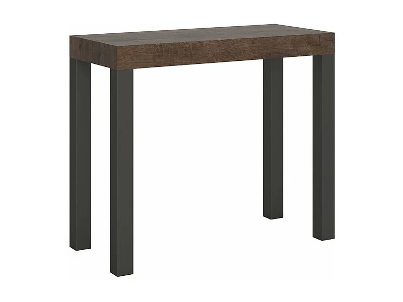 Console extensible bois et acier anthracite Elvira 90x40-196 ou 90x40-300-Couleur Marron-Support 4 pieds-3 rallonges