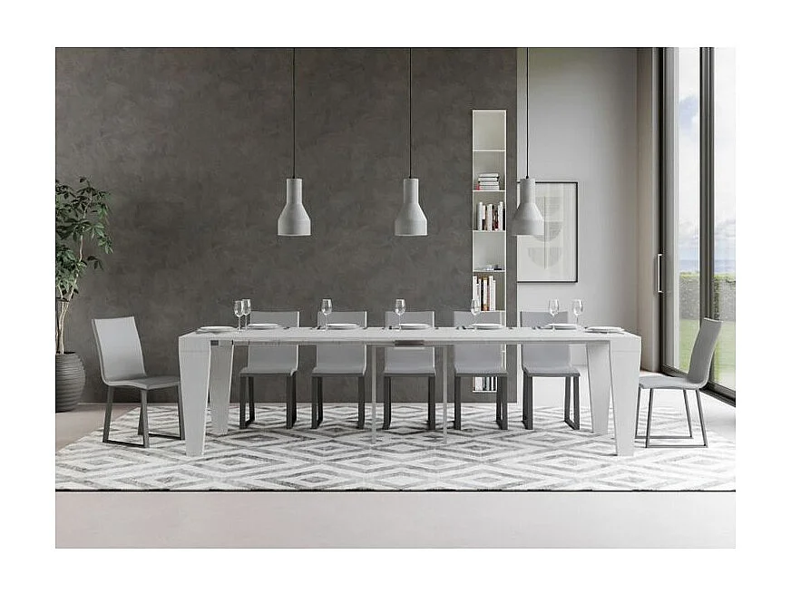 Sambo uitschuifbare houten console 90x40/196 of 90x40/300 cm-Kleur Wit-Voet en steun op zwenkwielen-Verlengsnoeren 5 uitbreidingen