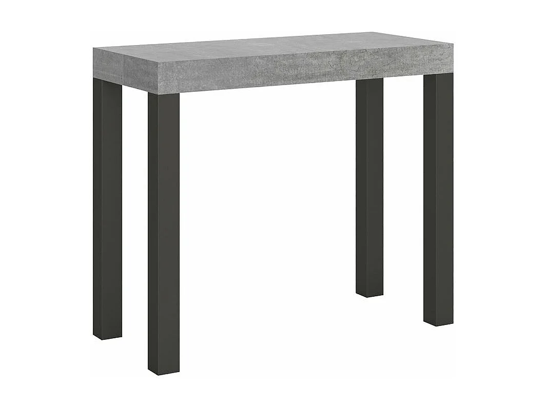Console extensible bois et acier anthracite Elvira 90x40-196 ou 90x40-300-Couleur Gris ciment-Pied et support sur roulettes-3 rallonges