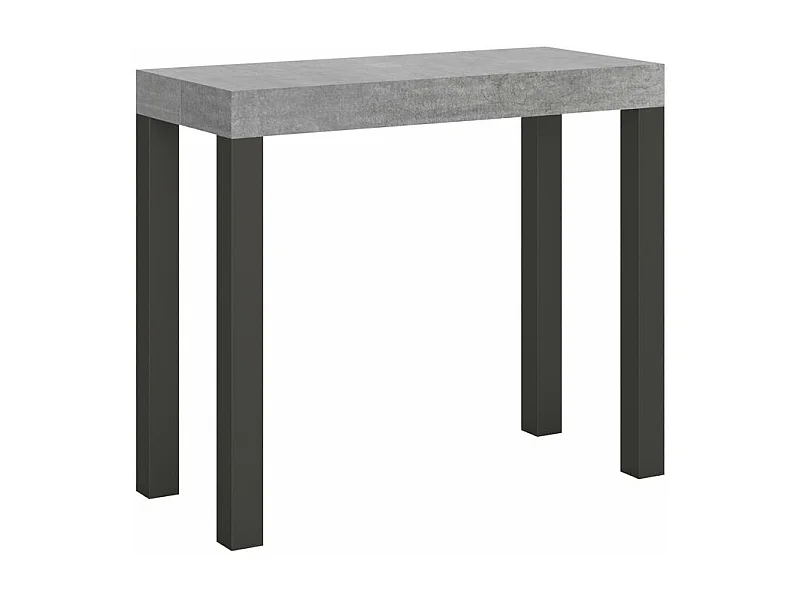 Console extensible bois et acier anthracite Elvira 90x40-196 ou 90x40-300-Couleur Gris ciment-Pied et support sur roulettes-3 rallonges