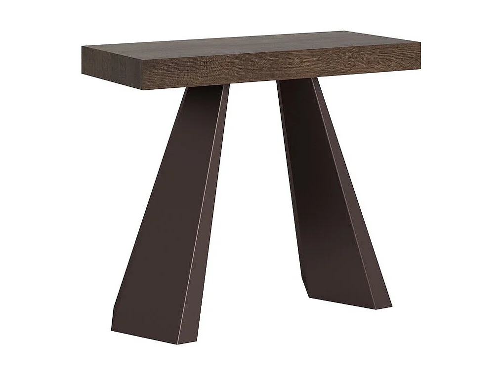 Console extensible design bois et acier marron Diva 90x40-196 ou 90x40-300-Couleur Marron-3 rallonges épaisses