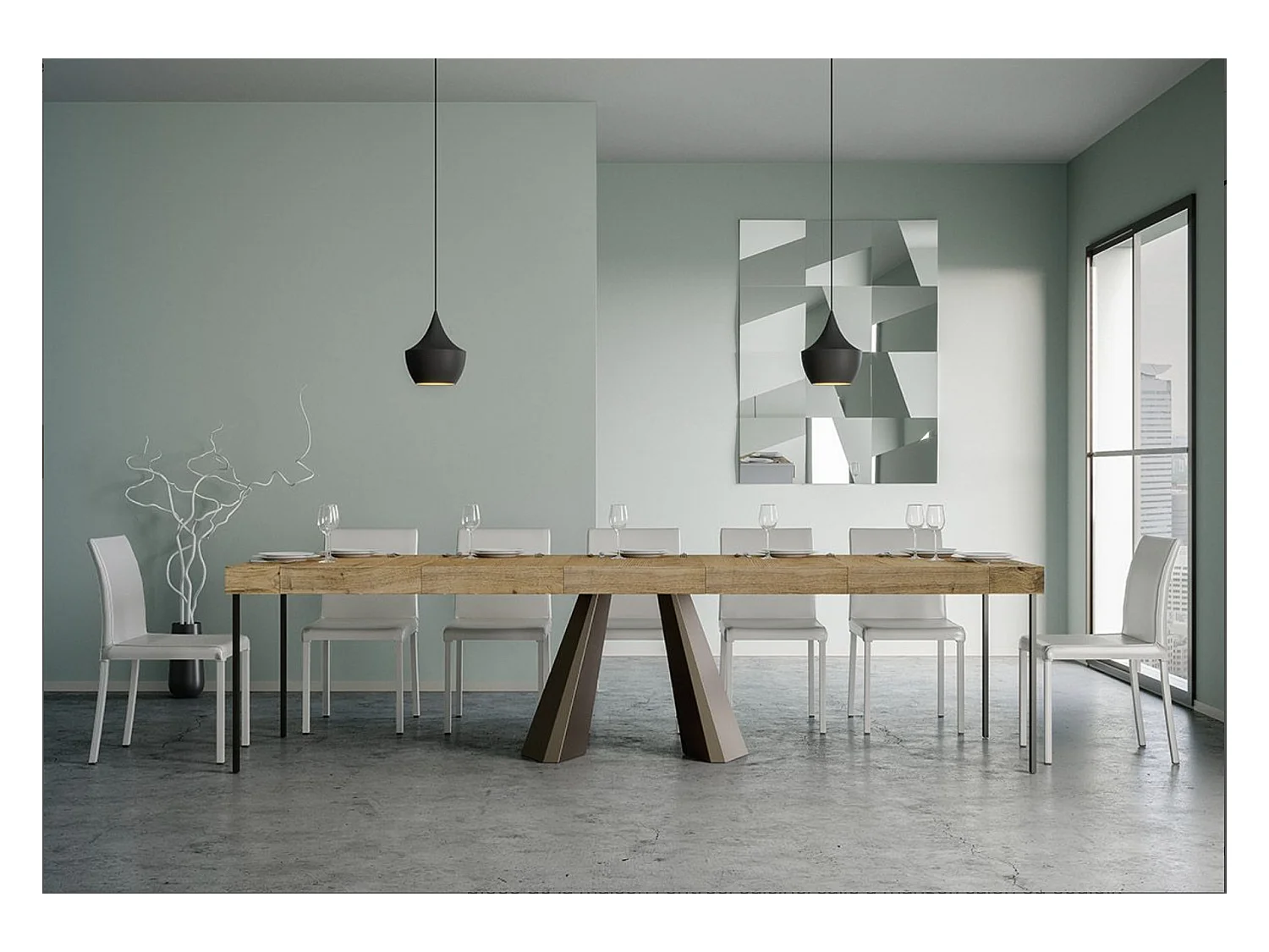 Console extensible design bois et acier marron Diva 90x40-196 ou 90x40-300-Couleur Marron-3 rallonges épaisses