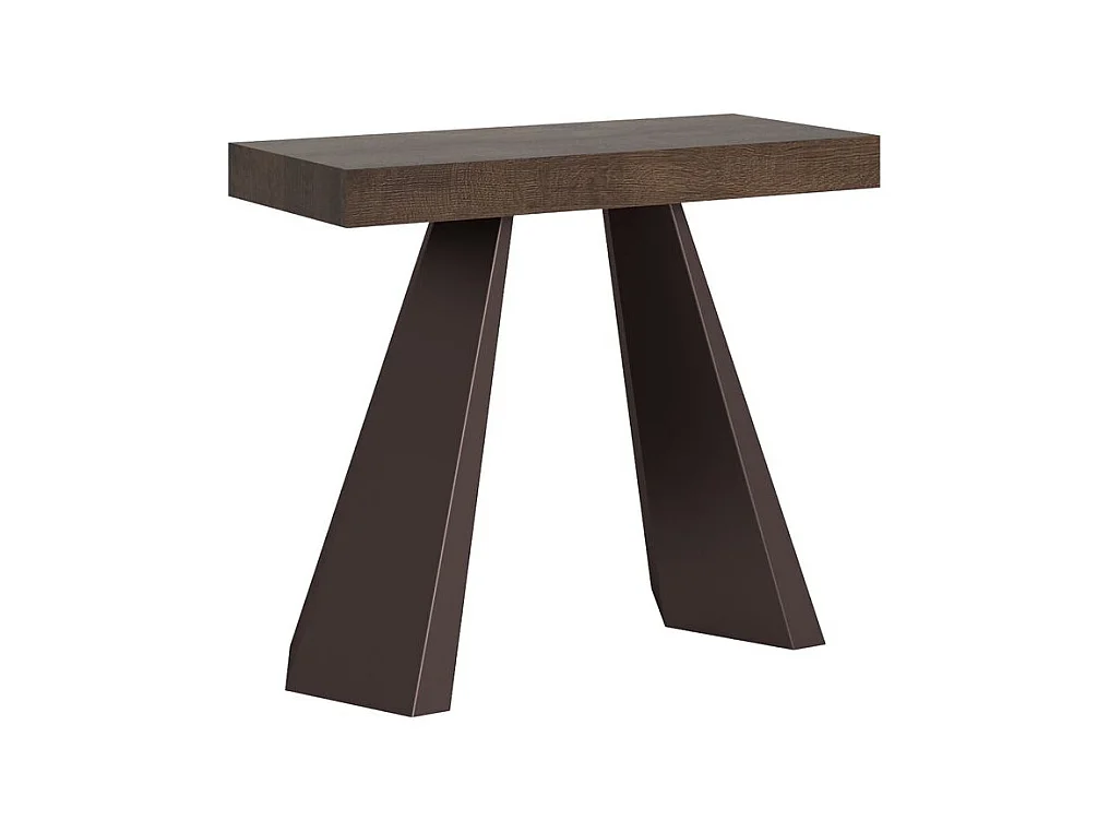 Console extensible design bois et acier marron Diva 90x40-196 ou 90x40-300-Couleur Marron-3 rallonges épaisses