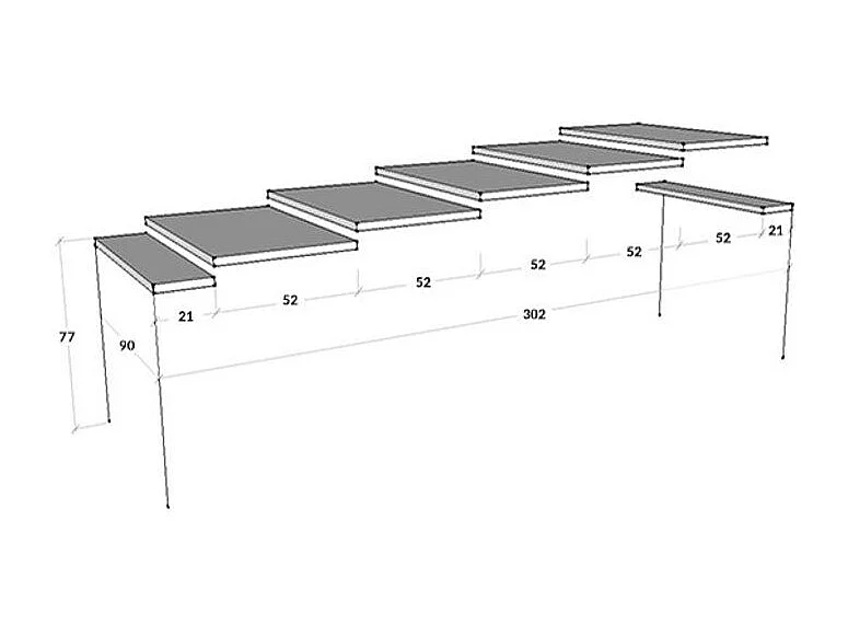 Console extensible moderne en bois Kanda 90x42-198 ou 90x42-302-Couleur Marron-Support 4 pieds-5 rallonges