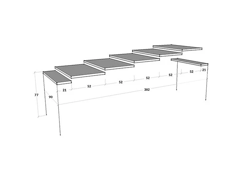 Console extensible moderne en bois Kanda 90x42-198 ou 90x42-302-Couleur Marron-Support 4 pieds-5 rallonges