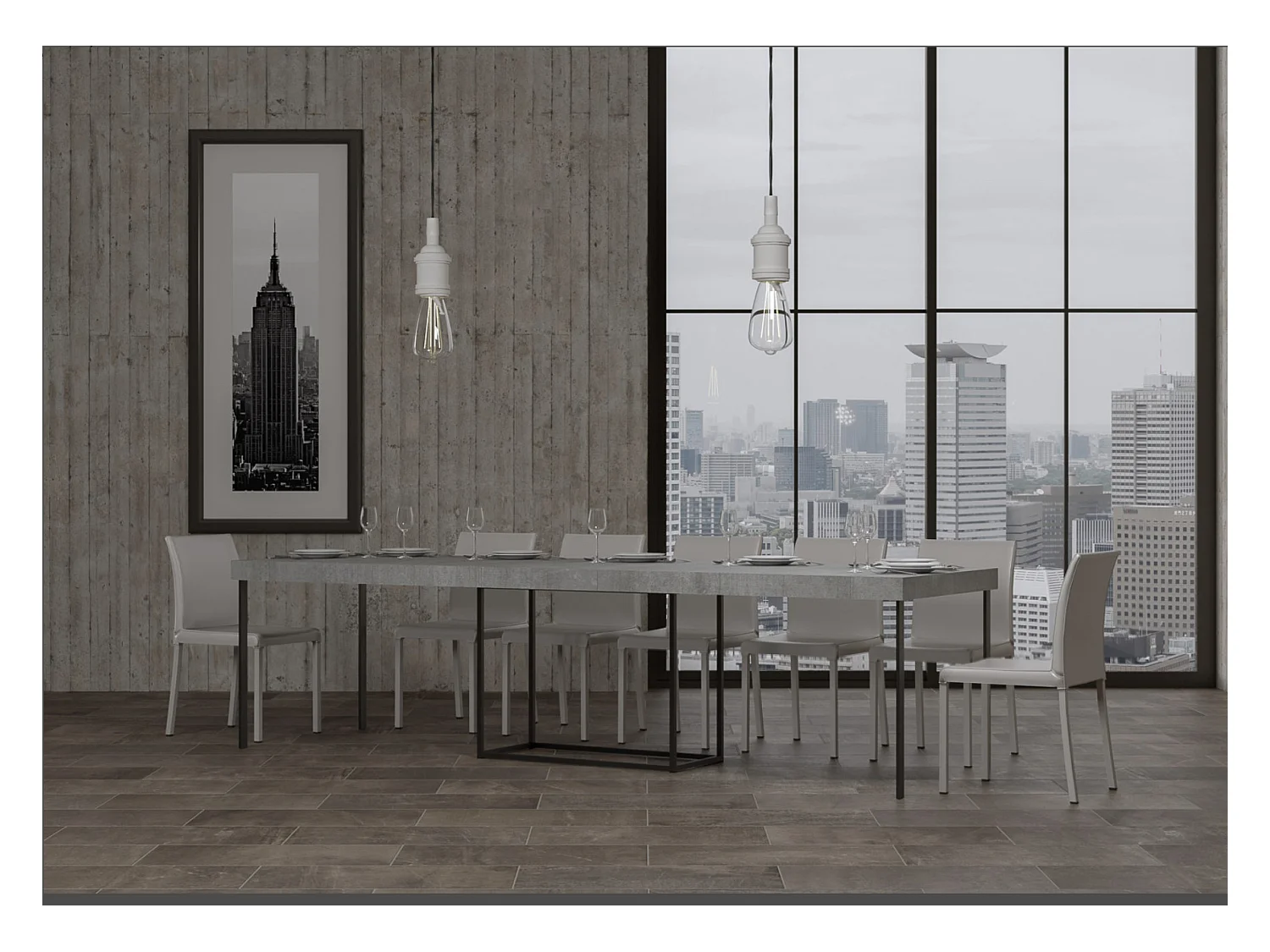 Consola extensible en madera y acero 90x40/196 o 90x40/300 cm Noro-Color Marrón-3 alargaderas gruesas