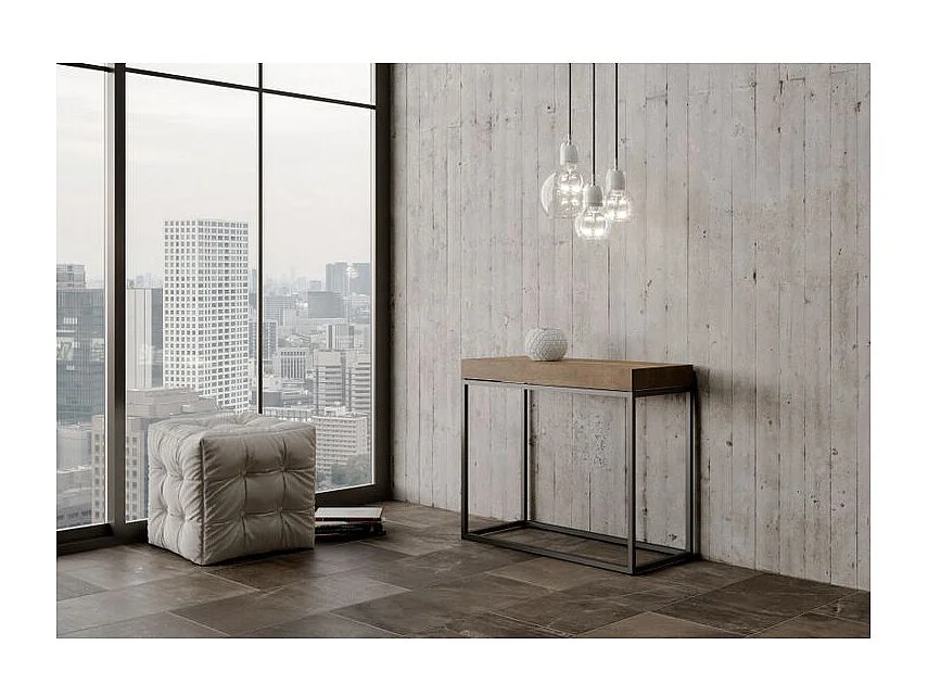 Console extensible bois et acier 90x40-196 ou 90x40-300 Noro-Couleur Marron-3 rallonges épaisses