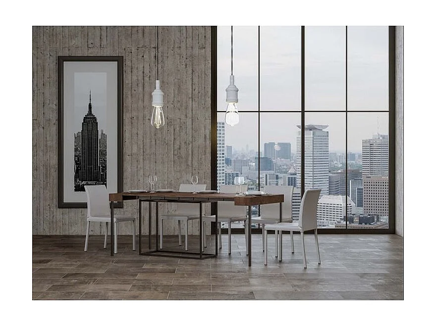 Console extensible bois et acier 90x40-196 ou 90x40-300 Noro-Couleur Marron-3 rallonges épaisses