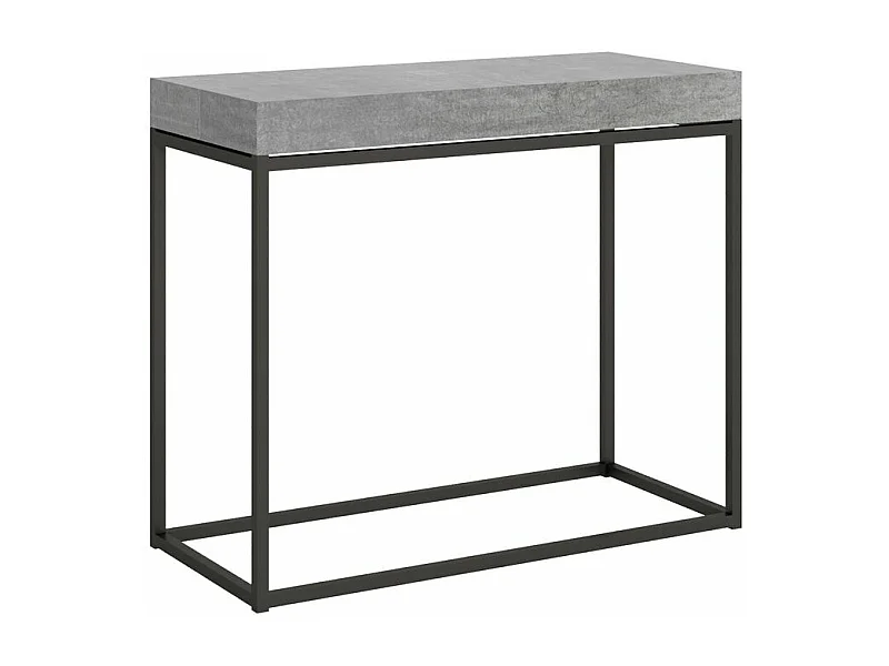 Console extensible bois et acier 90x40-196 ou 90x40-300 Noro-Couleur Gris ciment-3 rallonges épaisses