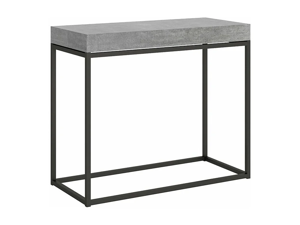 Console extensible bois et acier 90x40-196 ou 90x40-300 Noro-Couleur Gris ciment-3 rallonges épaisses