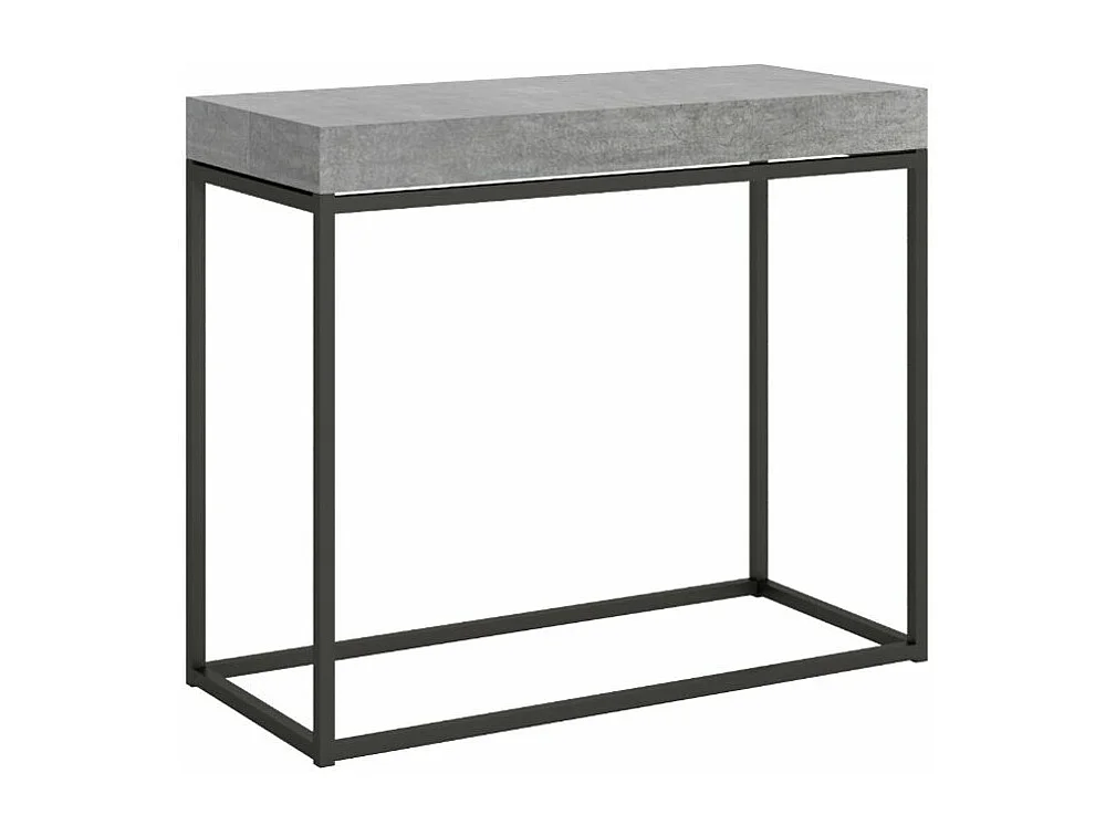 Console extensible bois et acier 90x40-196 ou 90x40-300 Noro-Couleur Gris ciment-3 rallonges épaisses