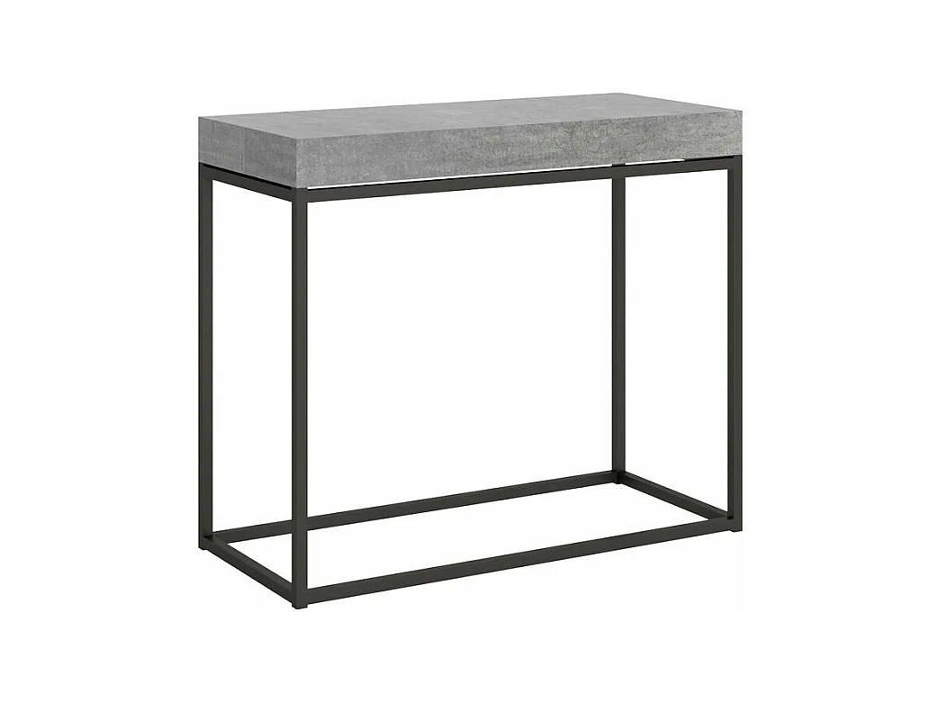 Console extensible bois et acier 90x40-196 ou 90x40-300 Noro-Couleur Gris ciment-3 rallonges épaisses
