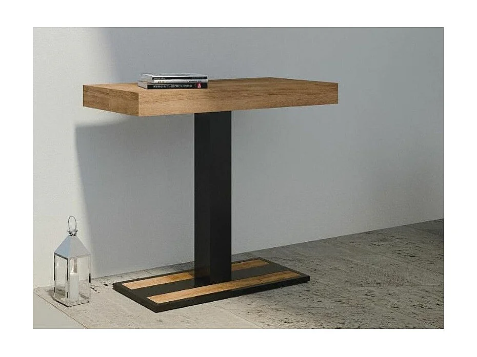 Uitschuifbare console in massief bruin dennenhout en antraciet stalen poten 40 tot 190 cm Mimo-Versie Premie