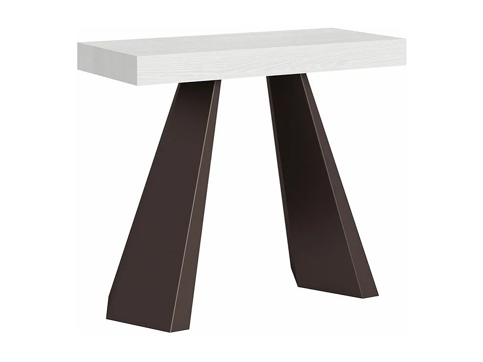 Console extensible design bois et acier marron Diva 90x40-196 ou 90x40-300-Couleur Blanc-3 rallonges épaisses