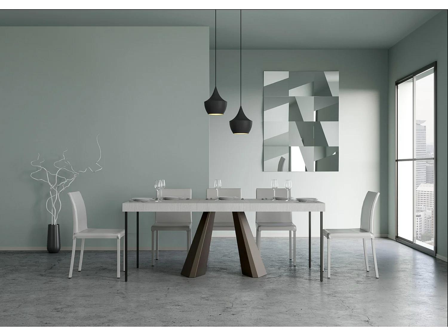 Console extensible design bois et acier marron Diva 90x40-196 ou 90x40-300-Couleur Blanc-3 rallonges épaisses