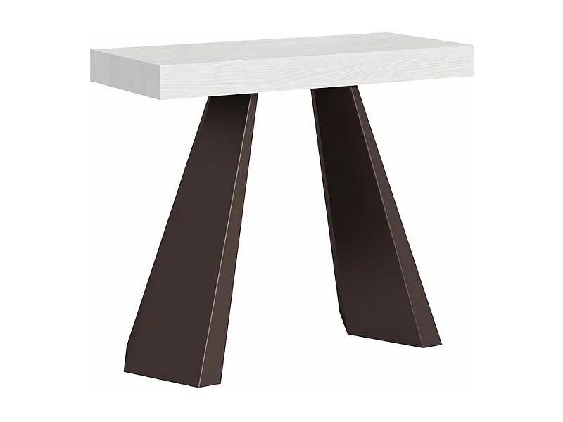 Diva design uitschuifbare console in hout en bruin staal 90x40/196 of 90x40/300 cm-Kleur Wit-Verlengsnoeren 3 dikke extensies