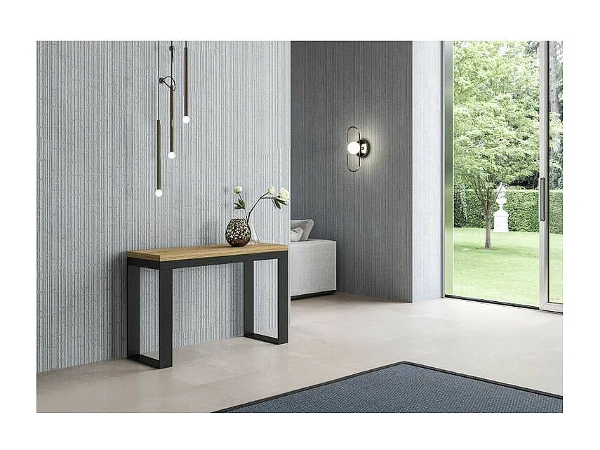 Console extensible double plateau 120x45-90 ou 120-200x45-90 Kouta-Couleur Naturel-Largeur 120 cm