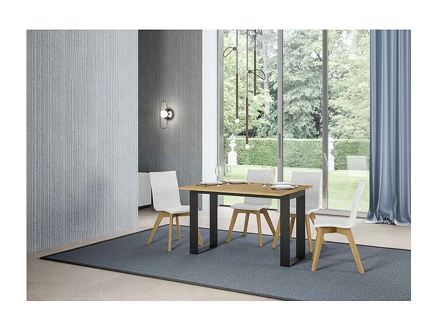 Console extensible double plateau 120x45-90 ou 120-200x45-90 Kouta-Couleur Naturel-Largeur 120 cm