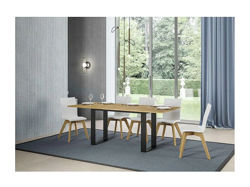 Console extensible double plateau 120x45-90 ou 120-200x45-90 Kouta-Couleur Naturel-Largeur 120 cm