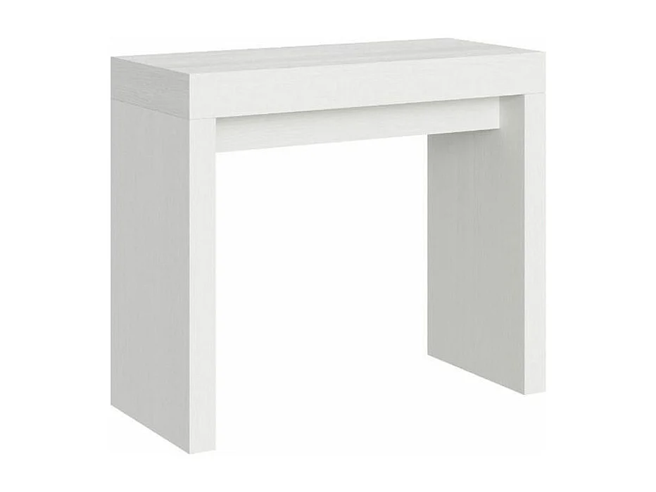 Console extensible en bois Ribo 90x40-196 ou 90x40-300-Couleur Blanc-Pied et support sur roulettes-3 rallonges