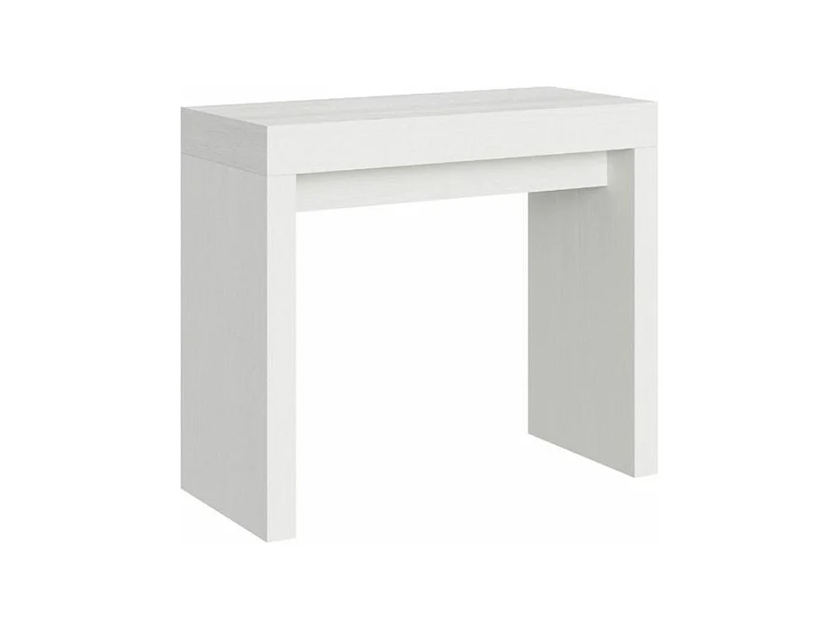 Console extensible en bois Ribo 90x40-196 ou 90x40-300-Couleur Blanc-Pied et support sur roulettes-3 rallonges