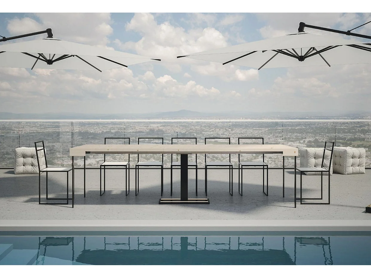 Console extensible pin massif clair et pieds métal anthracite 8 personnes 40 à 196cm Cali