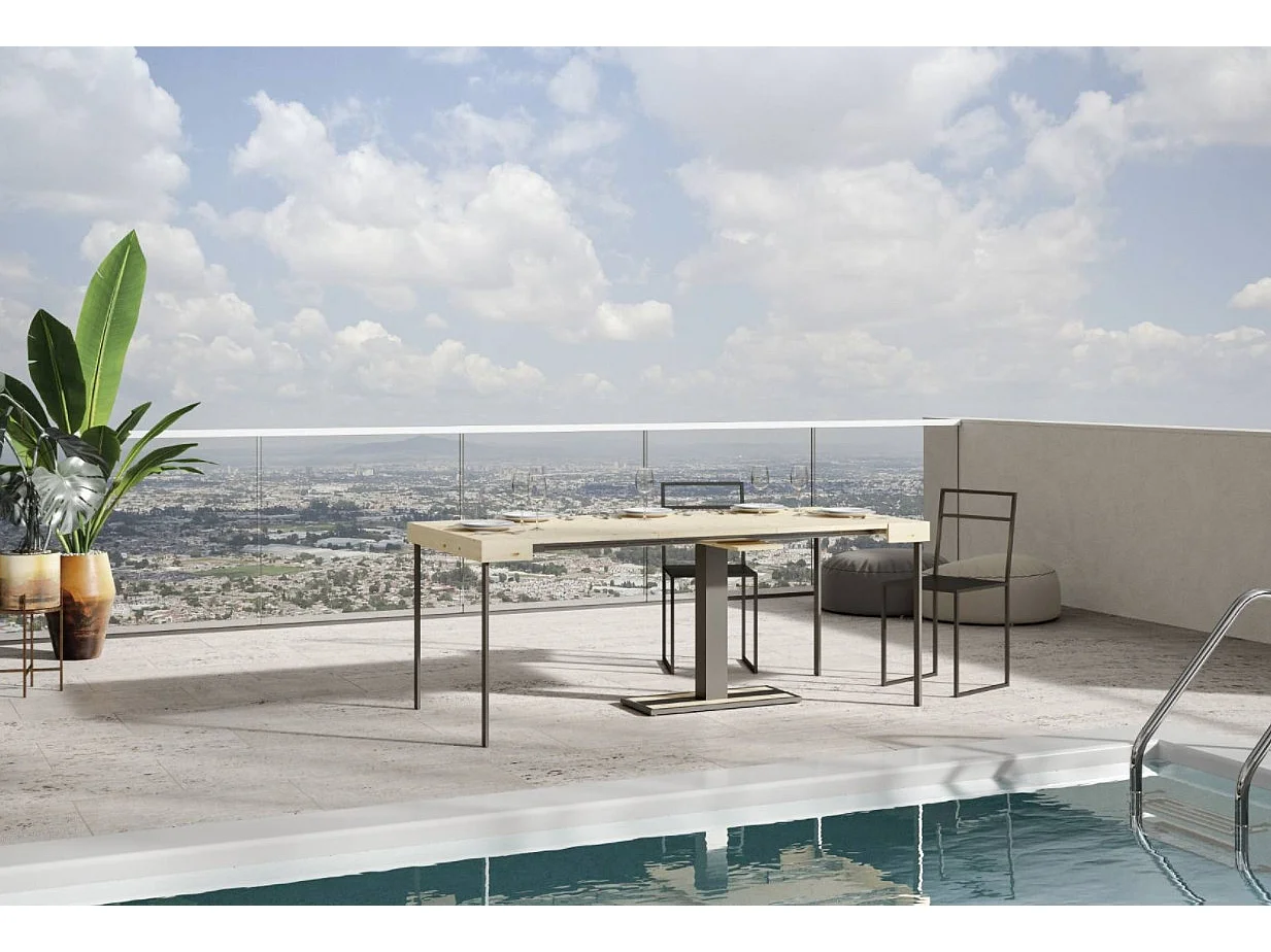 Console extensible pin massif clair et pieds métal anthracite 8 personnes 40 à 196cm Cali