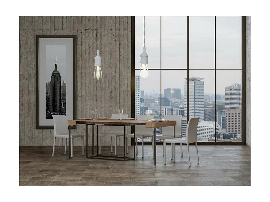 Console extensible bois et acier 90x40-196 ou 90x40-300 Noro-Couleur Naturel-3 rallonges épaisses