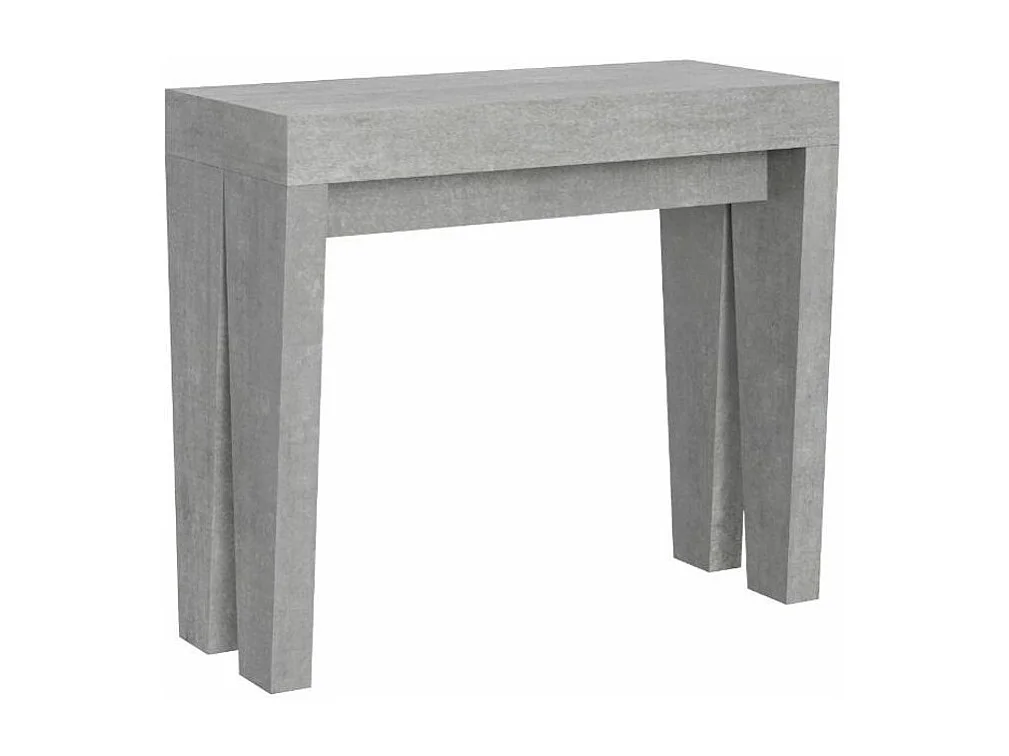 Console extensible en bois Sambo 90x40-196 ou 90x40-300-Couleur Gris ciment-Support 2 pieds-3 rallonges