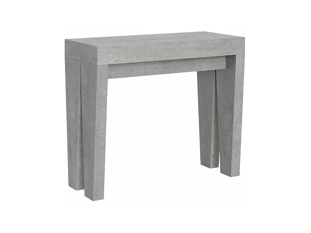 Console extensible en bois Sambo 90x40-196 ou 90x40-300-Couleur Gris ciment-Support 2 pieds-3 rallonges