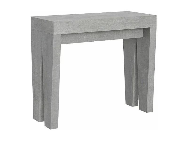 Console extensible en bois Sambo 90x40-196 ou 90x40-300-Couleur Gris ciment-Support 2 pieds-3 rallonges