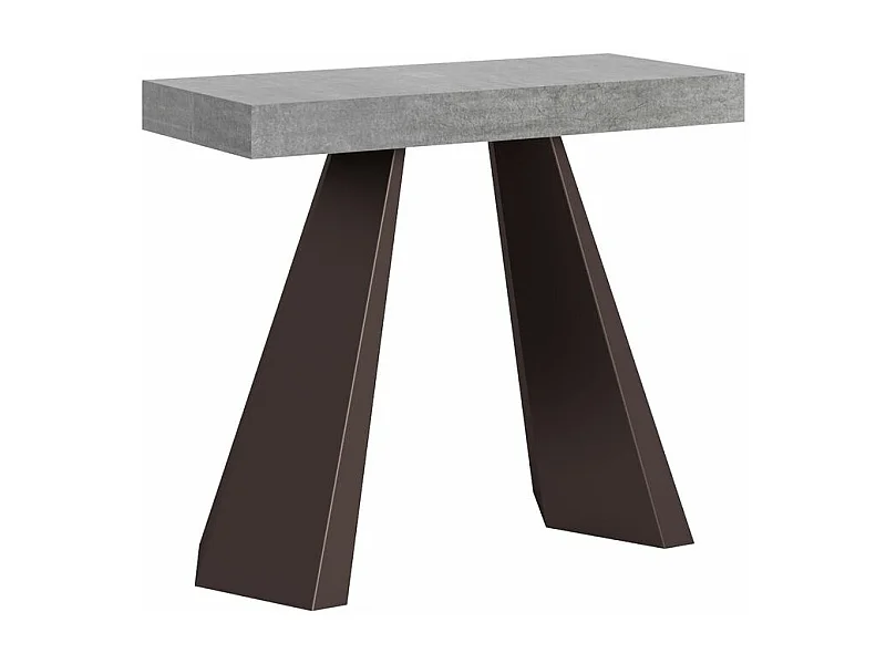 Console extensible design bois et acier marron Diva 90x40-196 ou 90x40-300-Couleur Gris ciment-3 rallonges épaisses