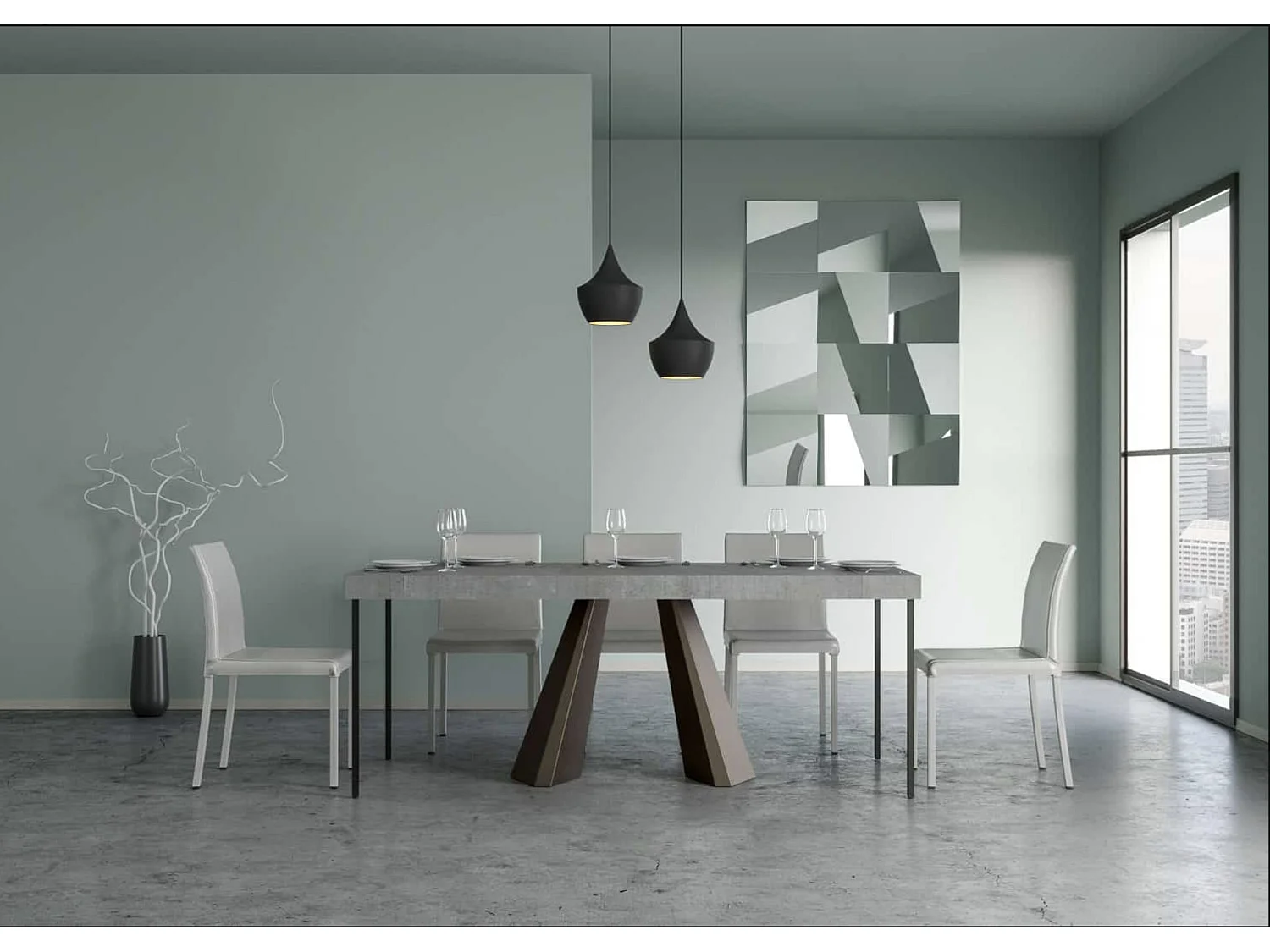 Console extensible design bois et acier marron Diva 90x40-196 ou 90x40-300-Couleur Gris ciment-3 rallonges épaisses