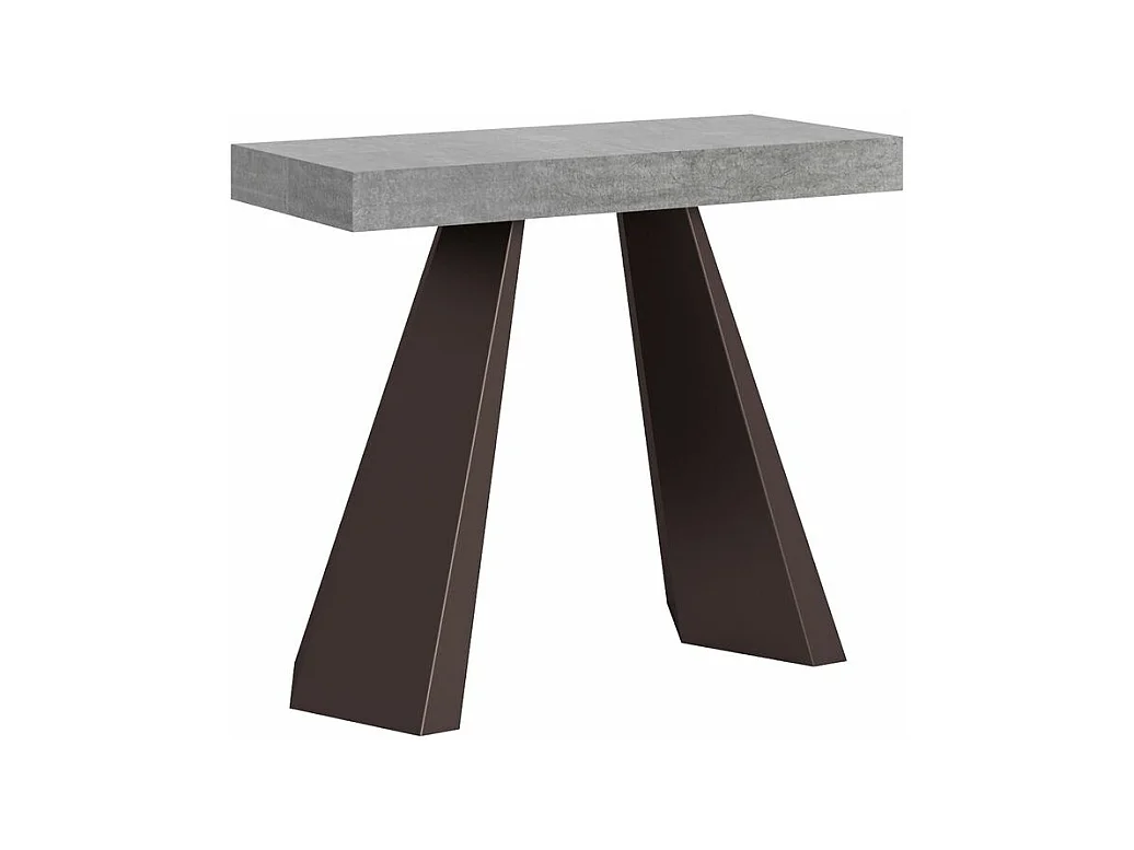 Console extensible design bois et acier marron Diva 90x40-196 ou 90x40-300-Couleur Gris ciment-3 rallonges épaisses