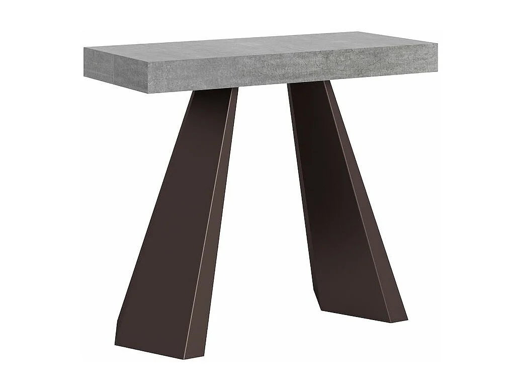 Console extensible design bois et acier marron Diva 90x40-196 ou 90x40-300-Couleur Gris ciment-3 rallonges épaisses